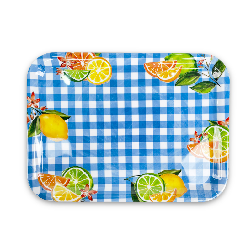 Serveringsbricka i blått gingham-melamin