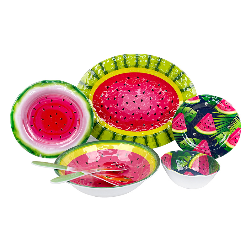 service de table en mélamine à motif pastèque