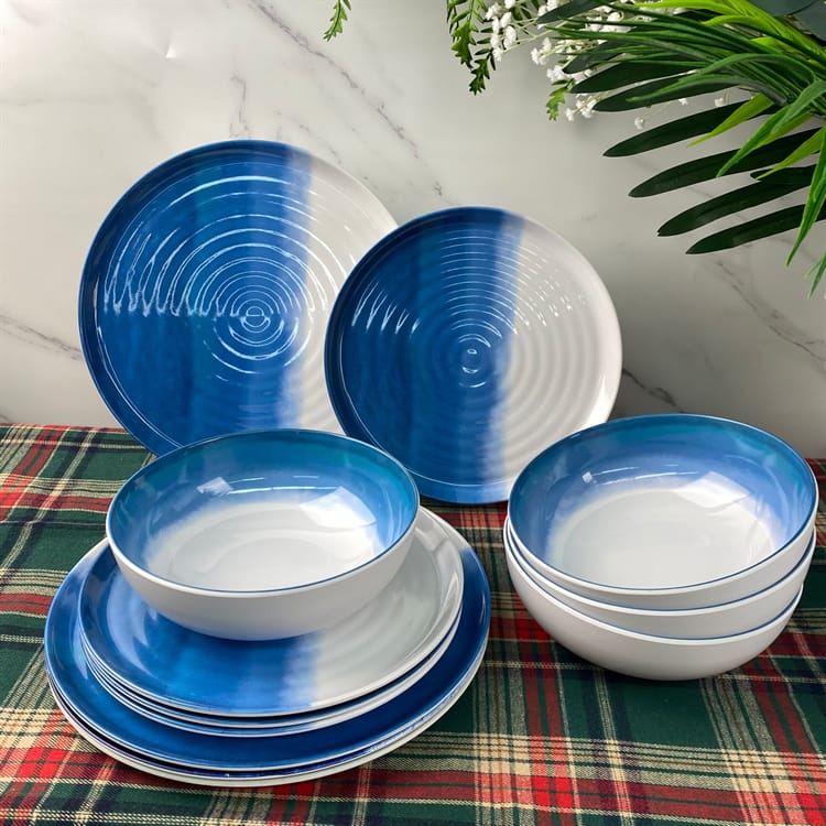 أدوات مائدة-بلاستيك-تصميم جديد-حديث-ميلامين-أنيق-سماوي-أزرق-أبيض-طقم أواني الطعام (6)