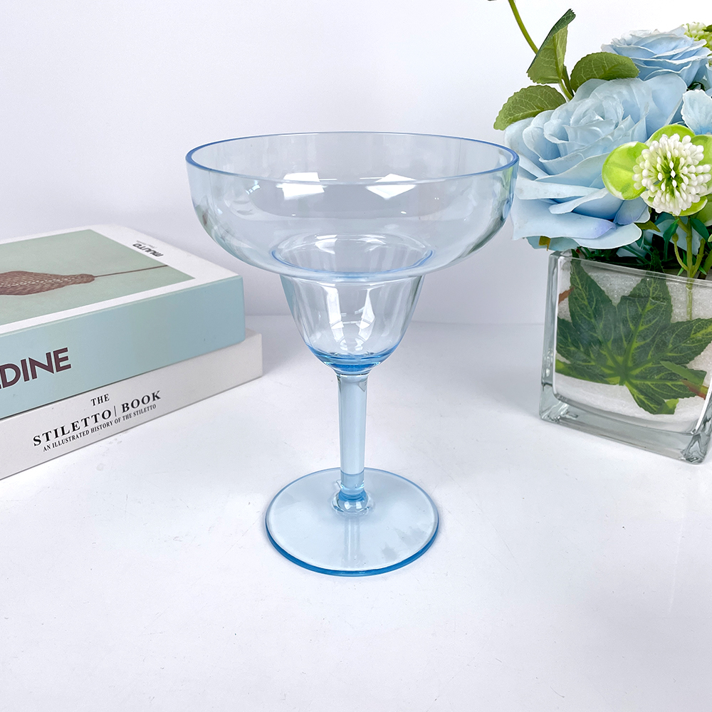 Clear Plastic Margarita Glass with Blue Stem