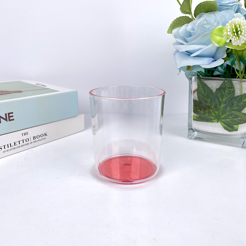 Clear Plastic Rocks Glass with Red Base