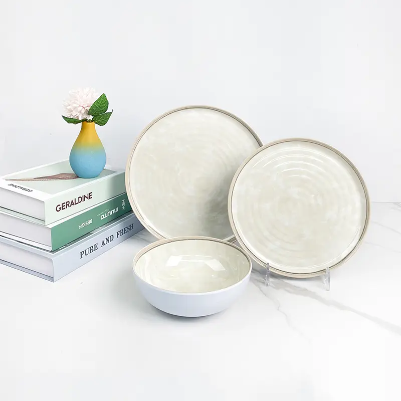cream-melamine-dinnerware-set-with-wood-grain-rim