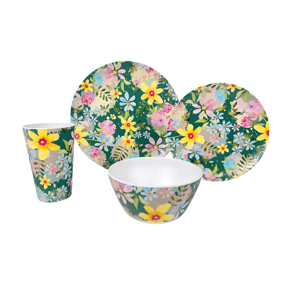 Bestwares 4-Piece Garden Floral Melamine Tableware Set for Spring Summer